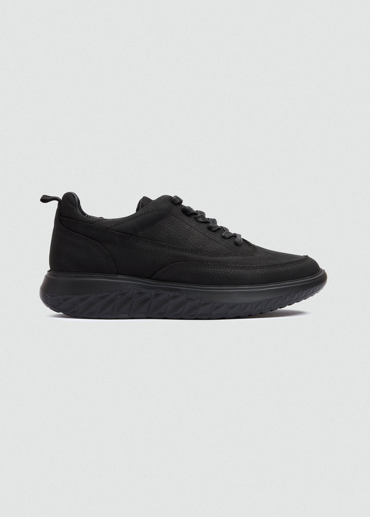 Chunky Sole Casual Sneaker - Textured Black - side profile
