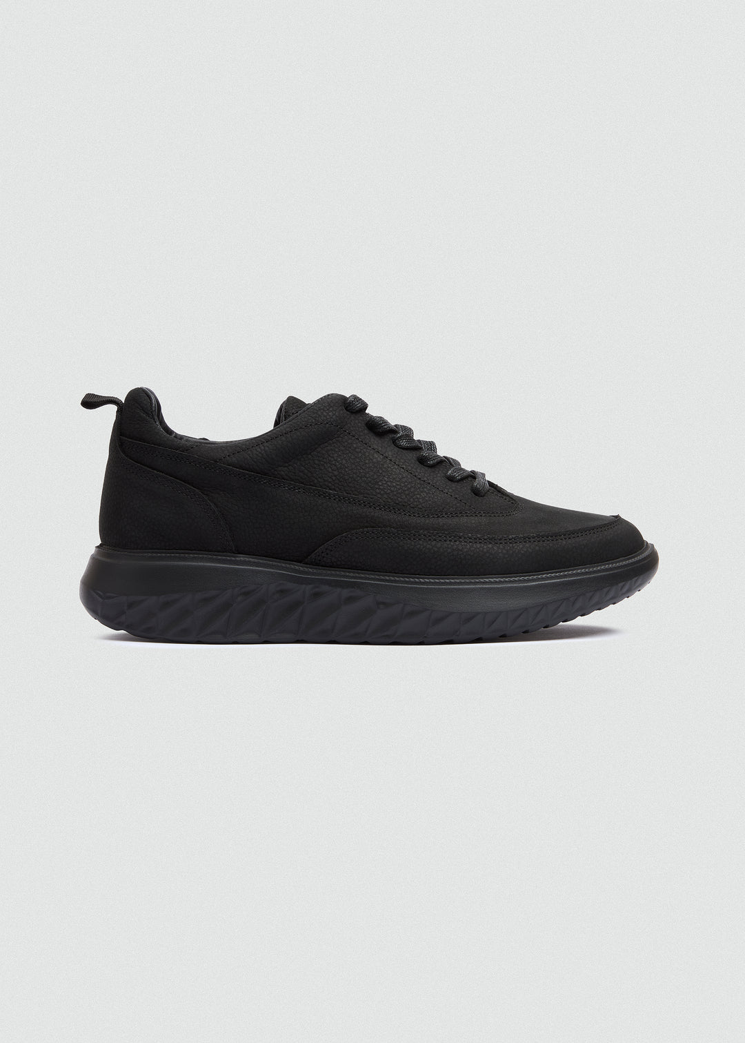 Chunky Sole Casual Sneaker - Textured Black - side profile