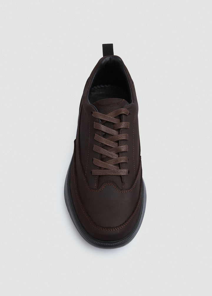 Chunky Sole Casual Sneaker - Textured Brown - top view