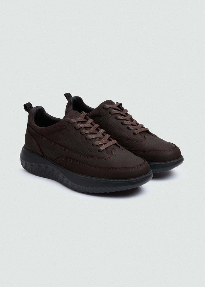 Chunky Sole Casual Sneaker - Textured Brown - pair