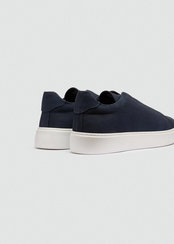 Lightweight Slip-On Sneaker - Suede Textured Navy Blue - back view