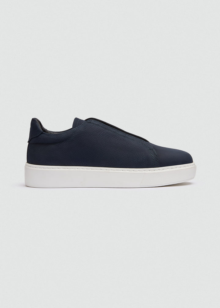 Lightweight Slip-On Sneaker - Suede Textured Navy Blue - side profile