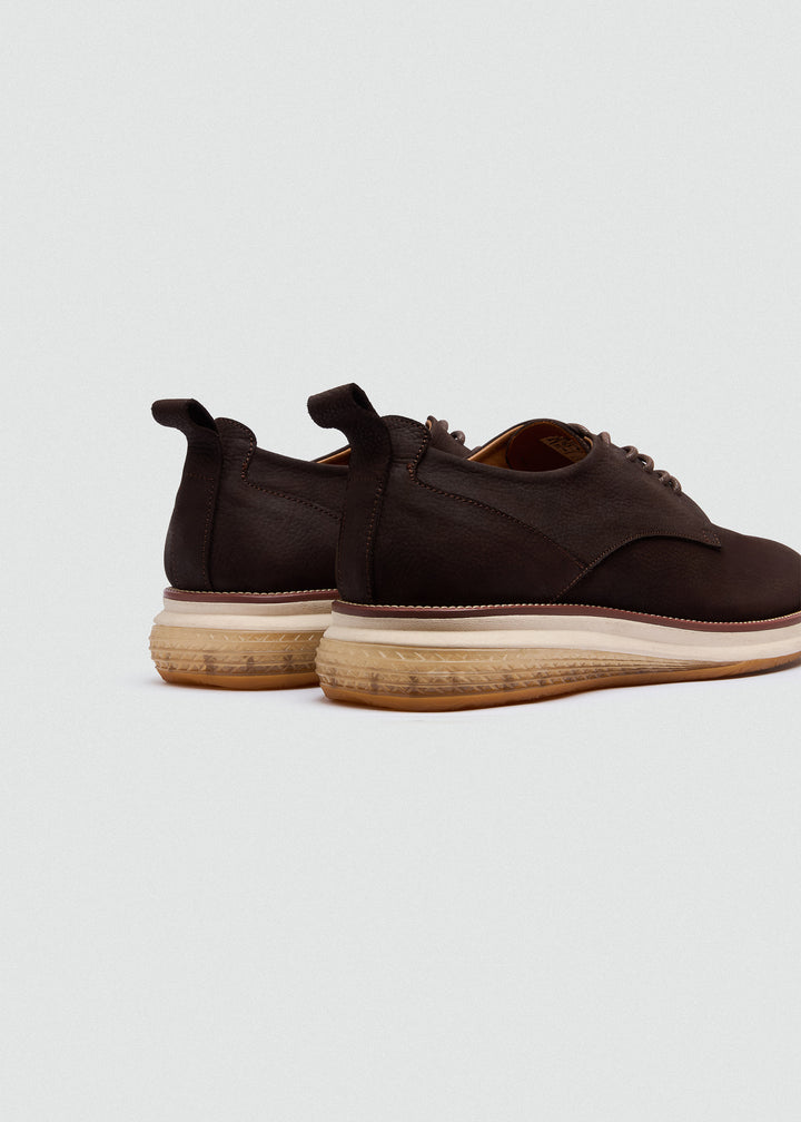 Casual Lace-Up Derby - Suede Textured Brown - back view