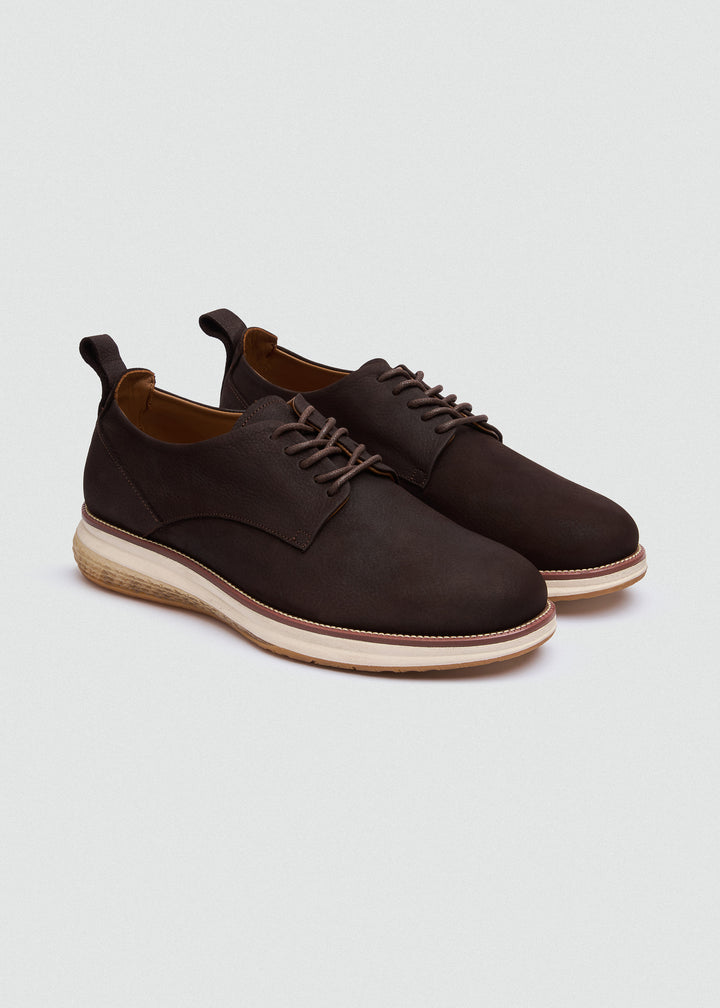 Casual Lace-Up Derby - Suede Textured Brown - pair