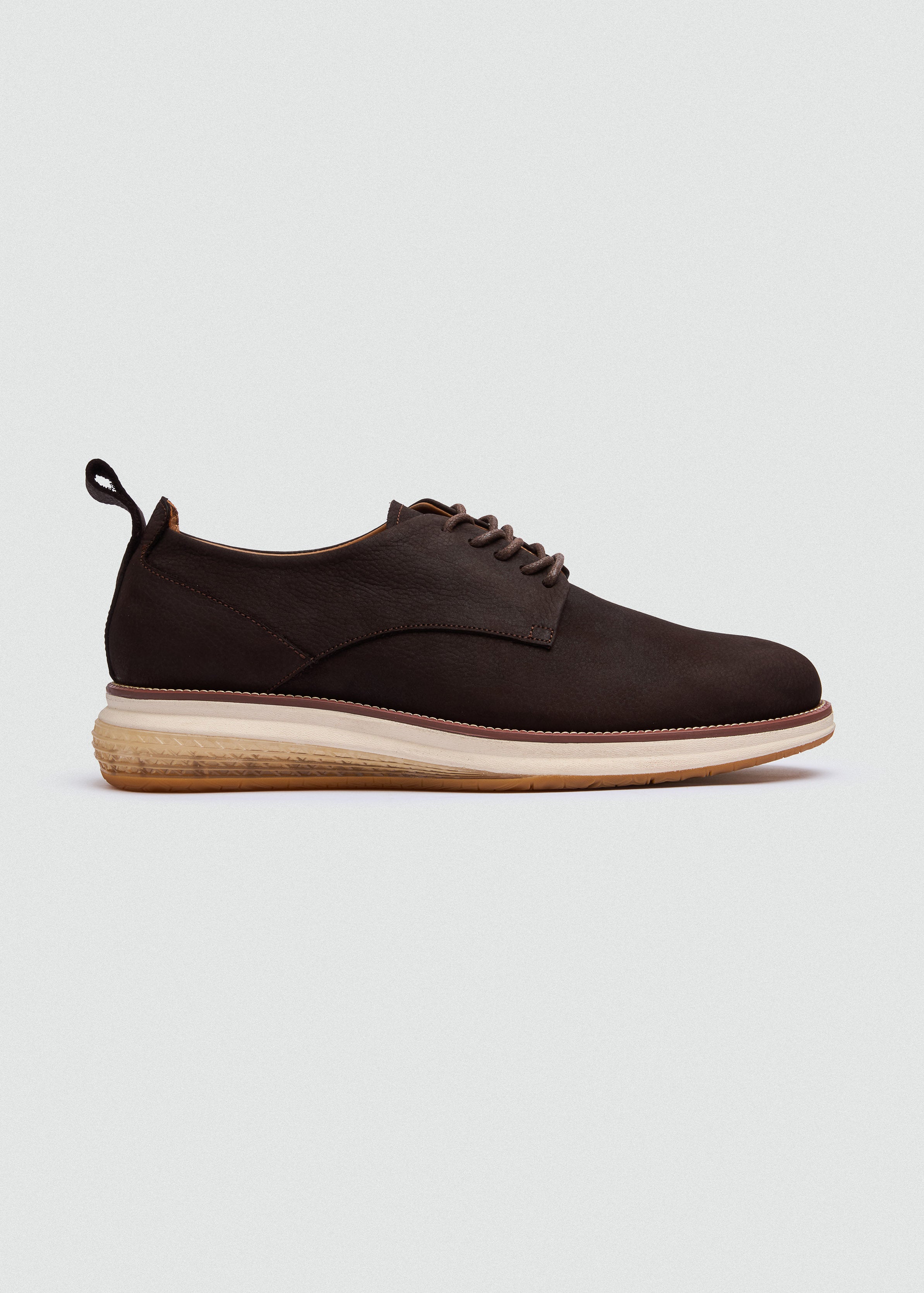 Casual Lace-Up Derby - Suede Textured Brown - side profile
