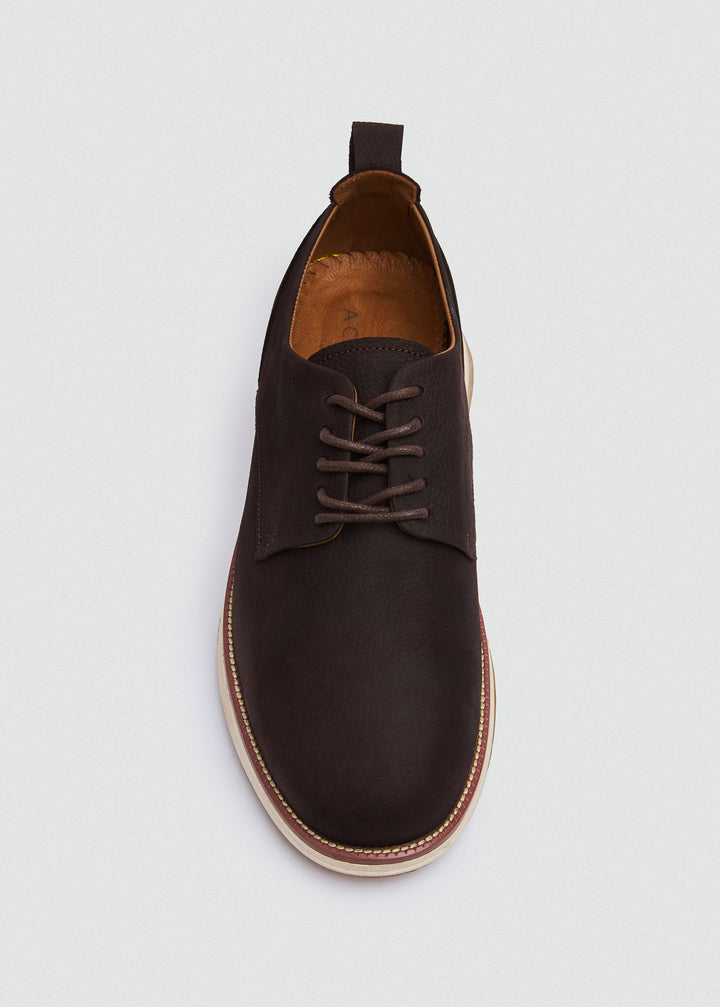 Casual Lace-Up Derby - Suede Textured Brown - top view