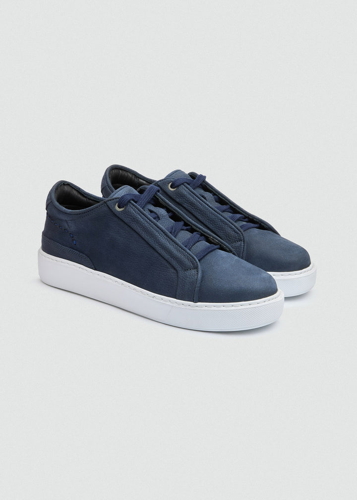Cupsole Lace-Up Sneaker - Suede Textured Navy Blue, pair