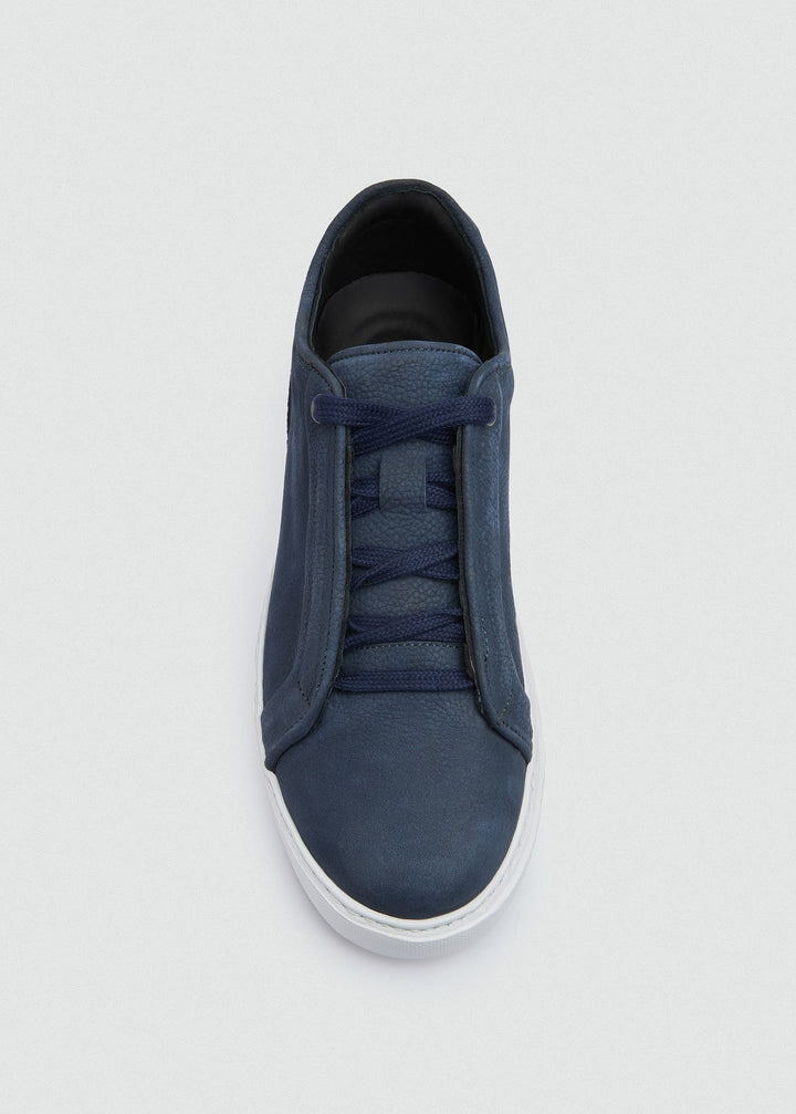 Cupsole Lace-Up Sneaker - Suede Textured Navy Blue, top