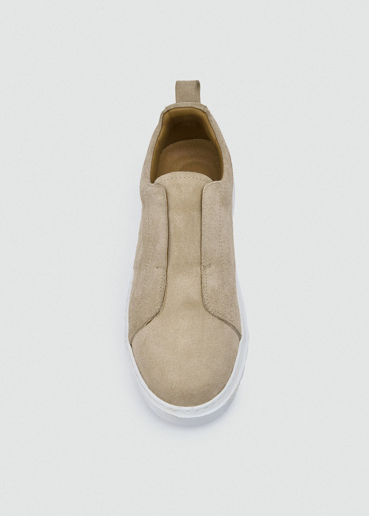 Laceless Slip-On Sneaker - Suede Beige, top