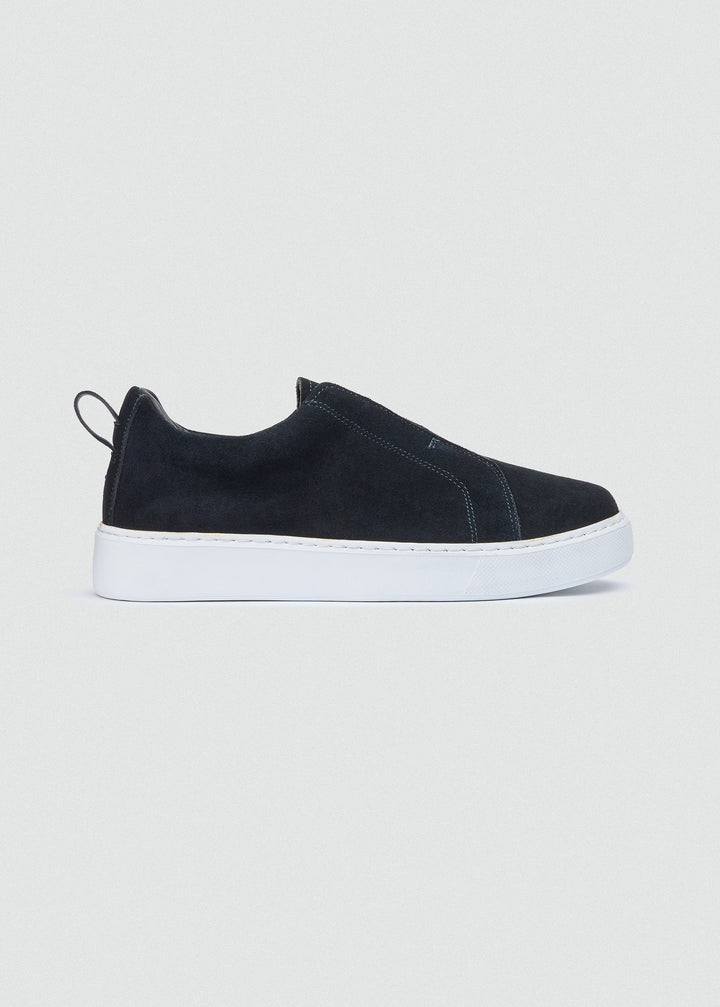 Laceless Slip-On Sneaker - Suede Navy Blue, side