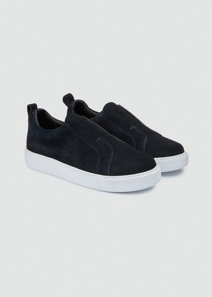 Laceless Slip-On Sneaker - Suede Navy Blue, pair