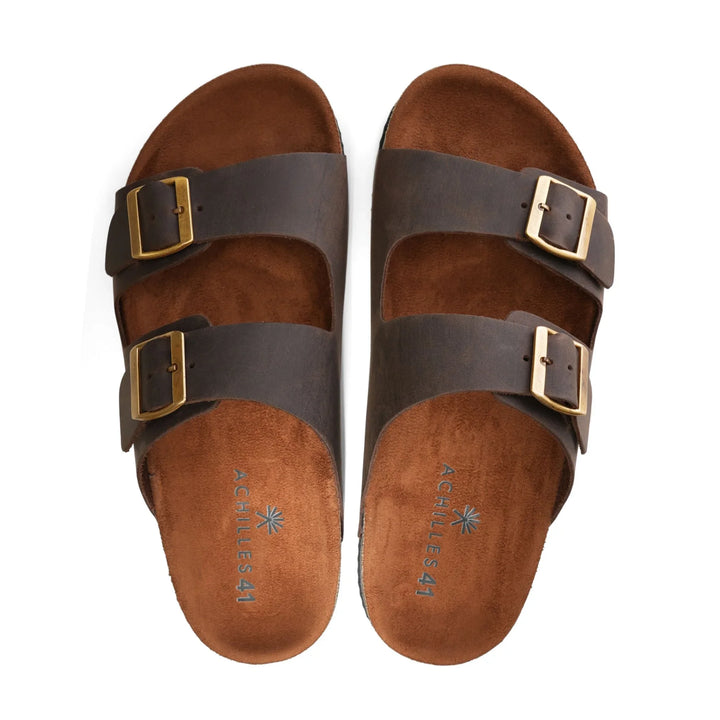 Arizona Soft Footbed Double Buckle Sandals -Brown Pull | Up