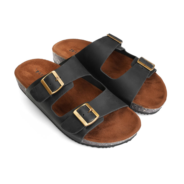 Achilles| Arizona Soft Footbed Double Buckle Sandals -Black