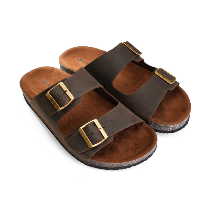 Arizona Soft Footbed Double Buckle Sandals -Brown Pull | Up
