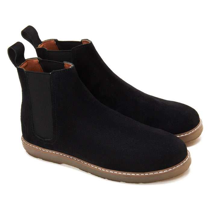 Achilles Plain Suede Chelsea Half Boot - Black